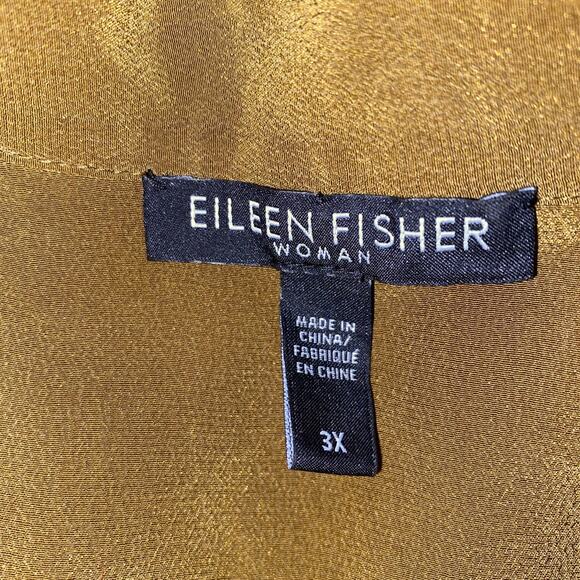 Eileen Fisher Green Button Down Women Size 3X Shirt Classic Designer Silk Flaw - Picture 3 of 8